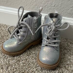 Girls Sparkly Silver Combat Boots Old Navy Toddler Size 5
